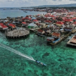 Permukiman Suku Bajo di atas laut di Wakatobi, Sulawesi Tenggara.