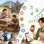 Ilustrasi berbagai peluang usaha di Indonesia seperti kuliner, UMKM, pertanian, jasa perbaikan, toko sembako, dan bisnis digital yang berpotensi berkembang saat ekonomi melambat.