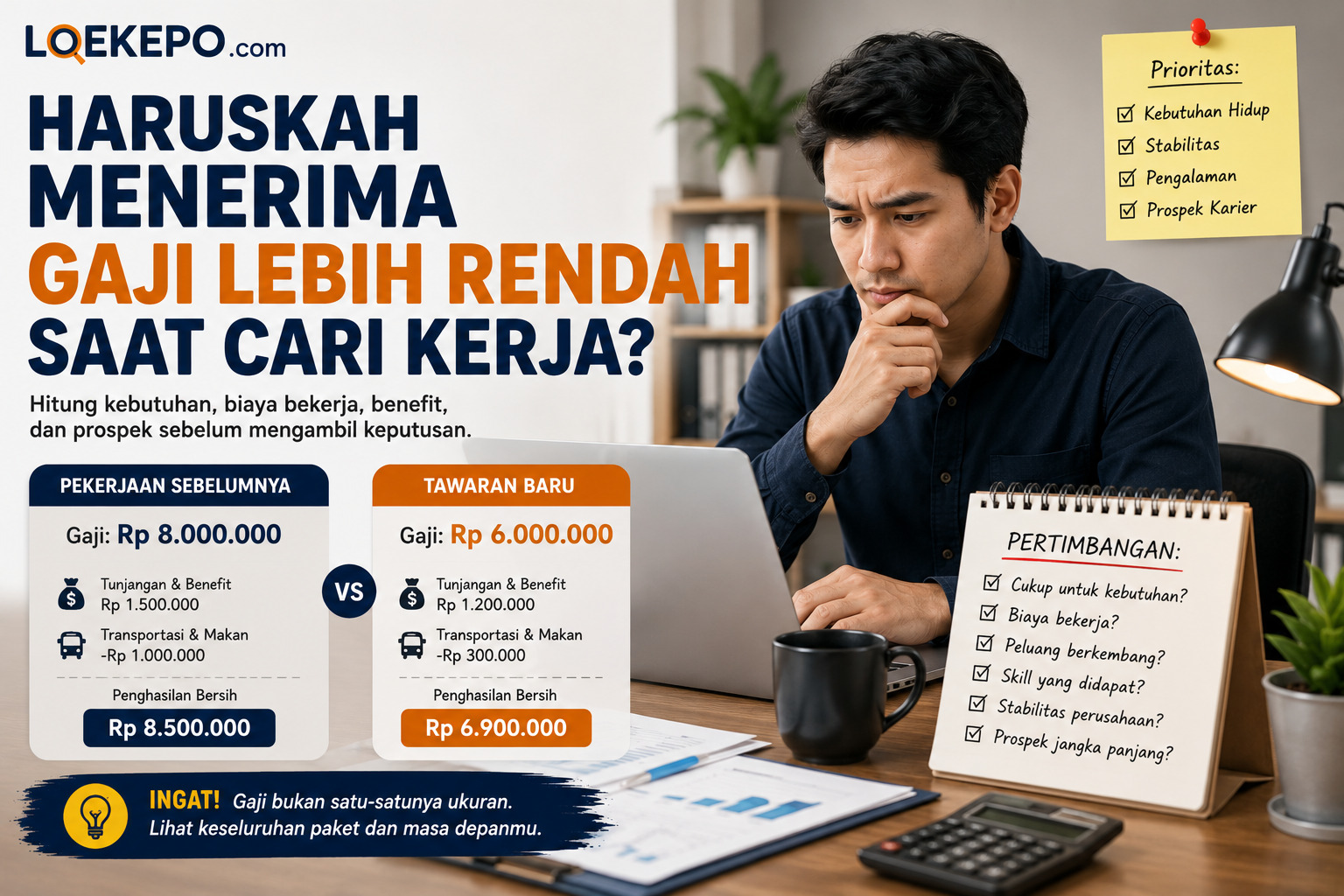 Mempertimbangkan tawaran kerja dengan gaji lebih rendah setelah PHK
