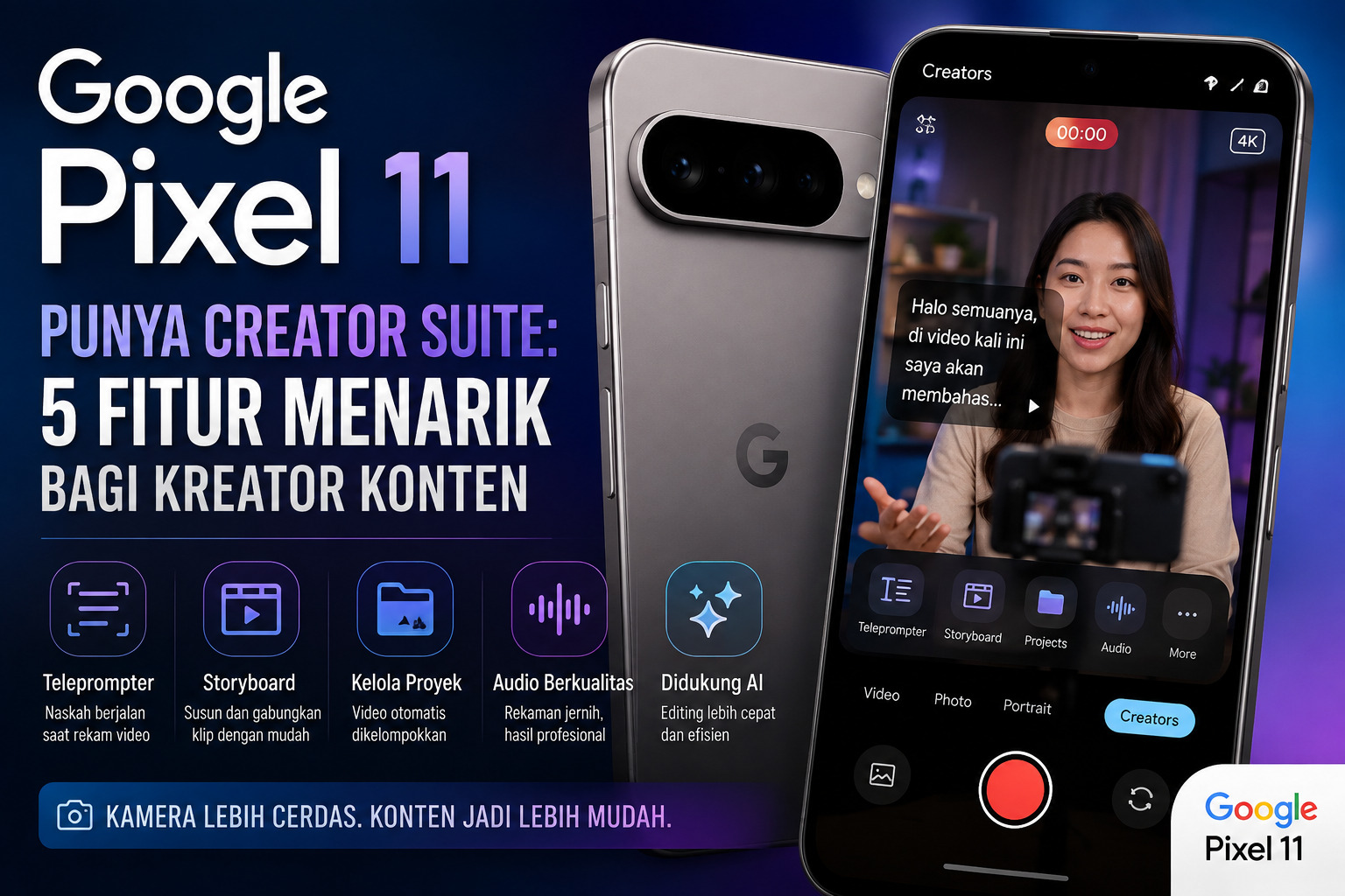 Google Pixel 11 dengan fitur Creator Suite untuk kreator konten