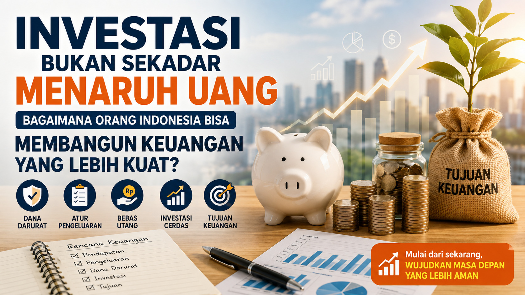 Ilustrasi investasi dan perencanaan keuangan untuk membangun kondisi finansial yang lebih kuat