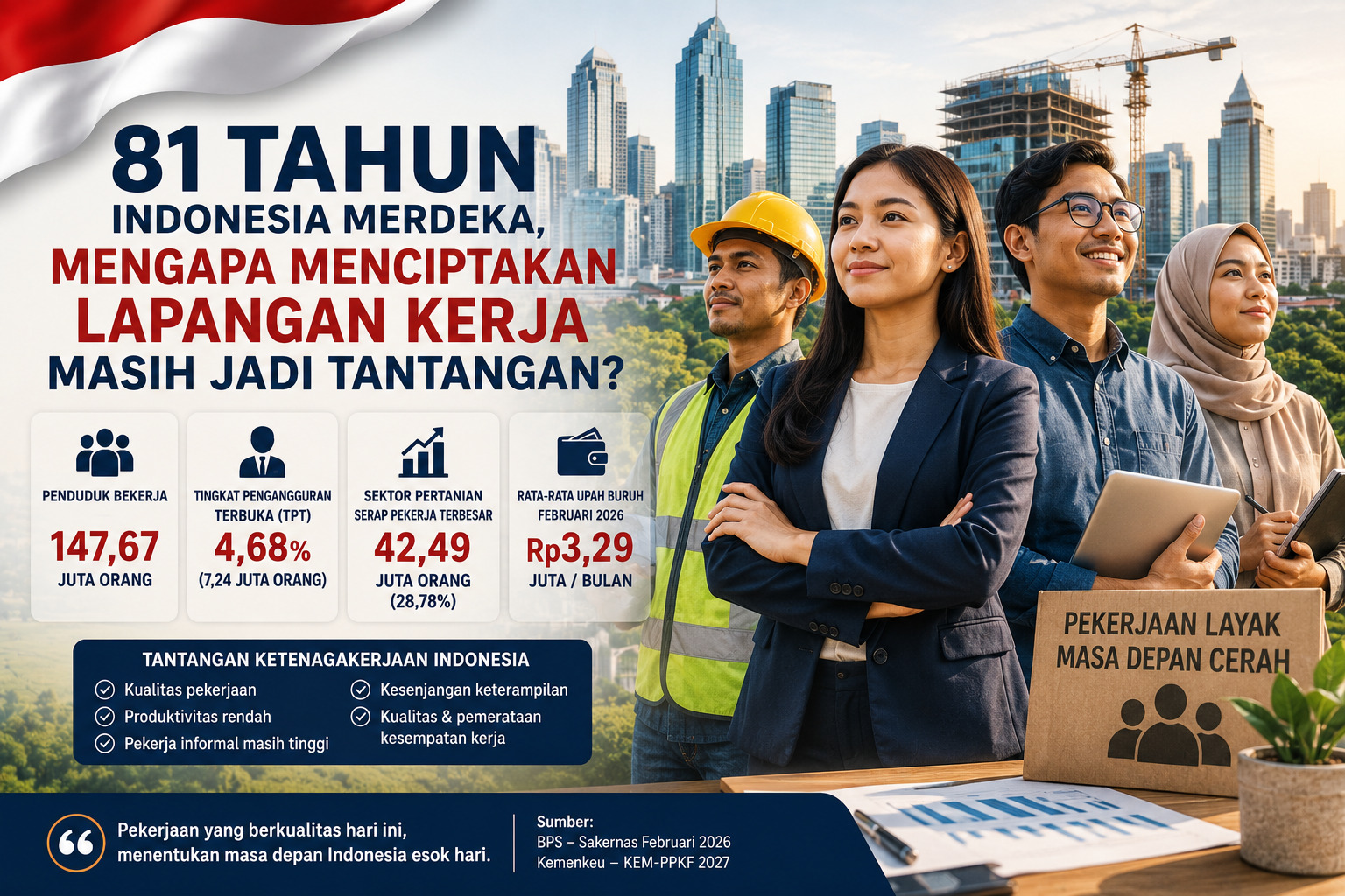 Ilustrasi lapangan kerja Indonesia dan tantangan ketenagakerjaan 2026