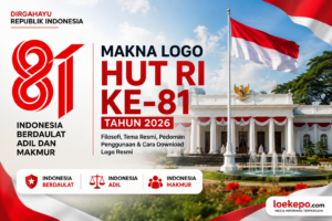 Makna logo HUT ke-81 Republik Indonesia Tahun 2026 dengan latar Istana Merdeka Jakarta.