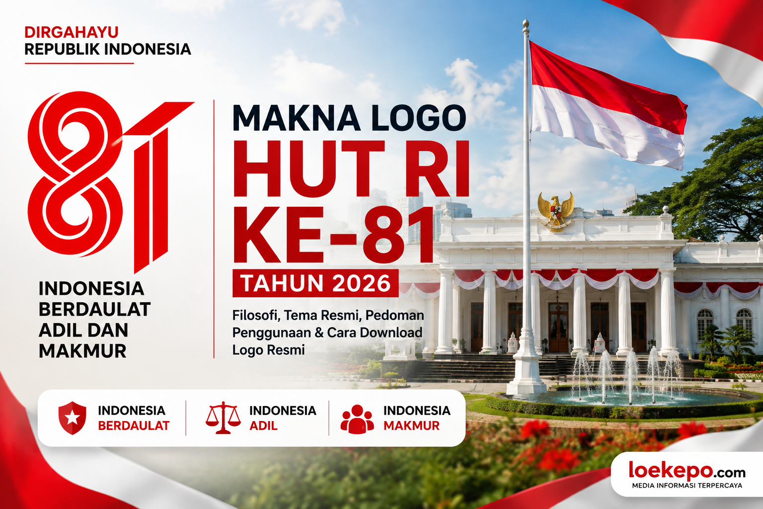 Makna logo HUT ke-81 Republik Indonesia Tahun 2026 dengan latar Istana Merdeka Jakarta.