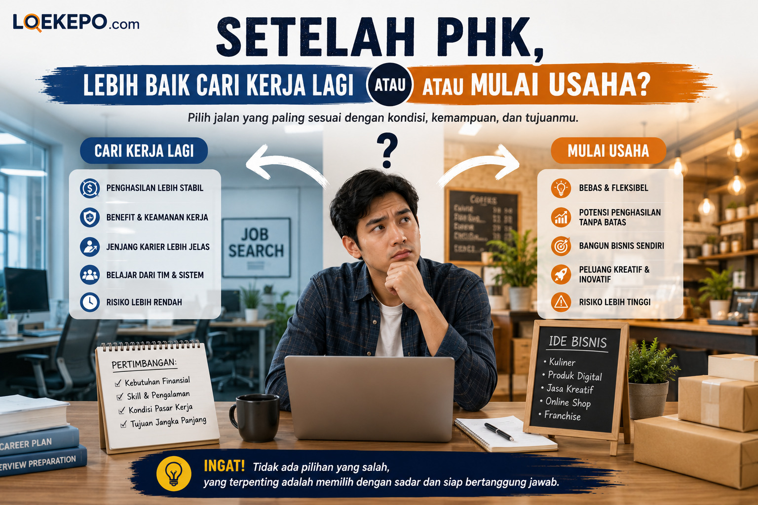 Memilih antara mencari kerja atau memulai usaha setelah PHK