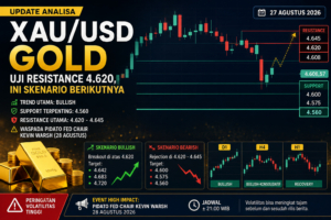 Update analisa XAU/USD Gold dengan resistance 4.620 dan support 4.560
