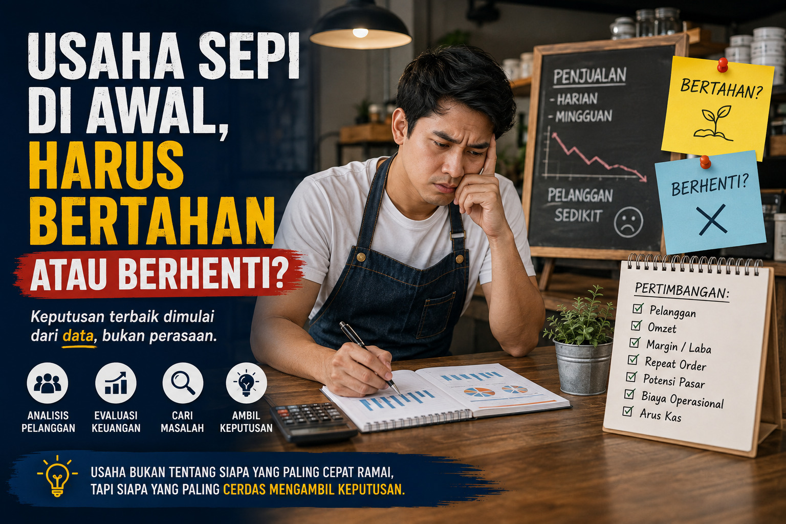 Pengusaha mengevaluasi usaha yang sepi pembeli untuk menentukan langkah berikutnya