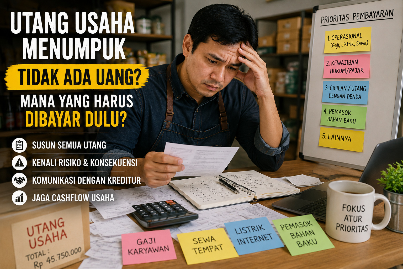 Pemilik usaha menyusun prioritas pembayaran utang saat kas terbatas