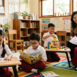 Anak-anak belajar dan bermain dengan cara berbeda dalam lingkungan pendidikan yang inklusif