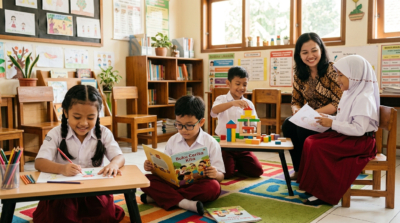 Anak-anak belajar dan bermain dengan cara berbeda dalam lingkungan pendidikan yang inklusif