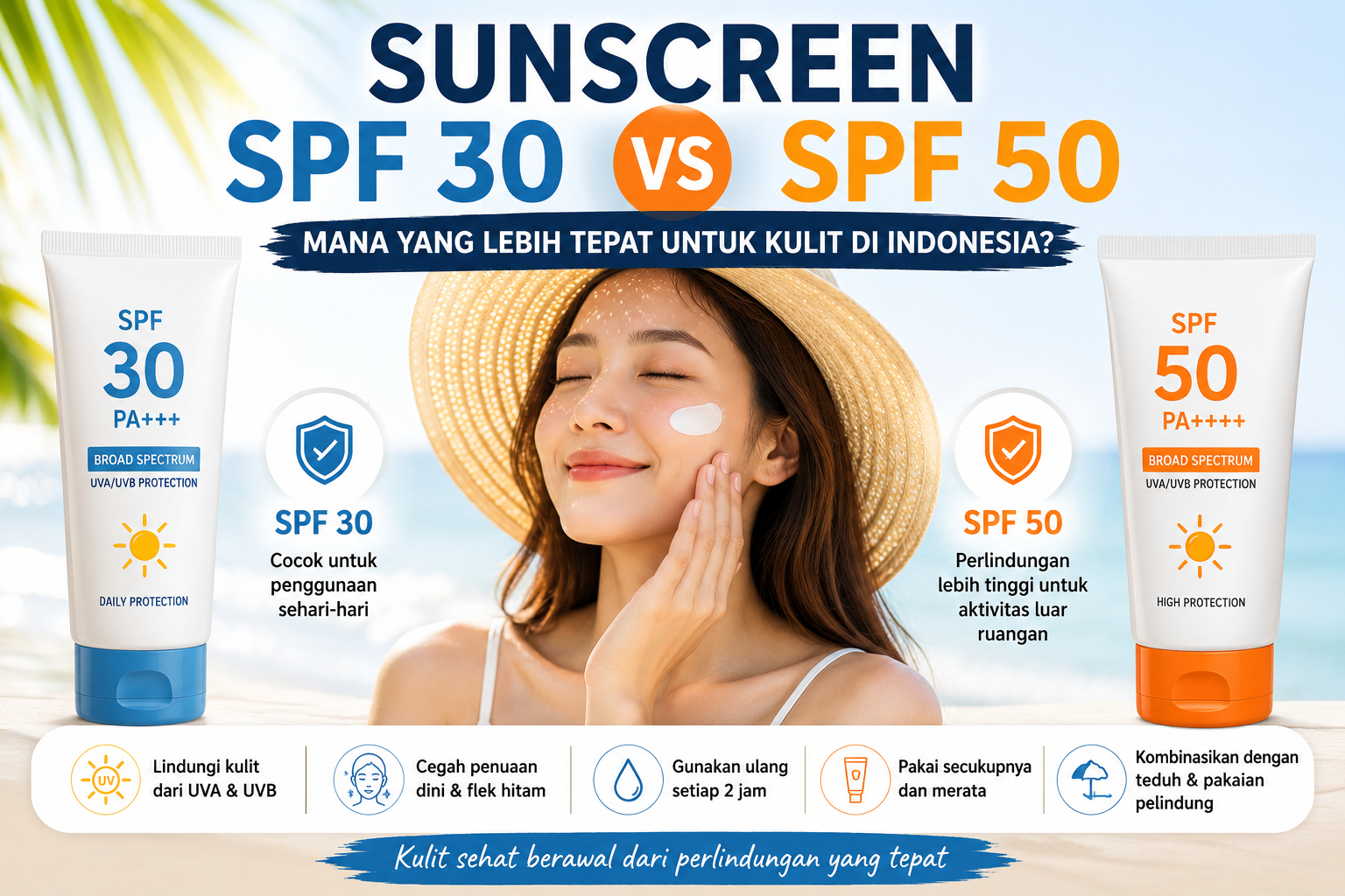 Perbandingan sunscreen SPF 30 dan SPF 50 untuk perlindungan kulit